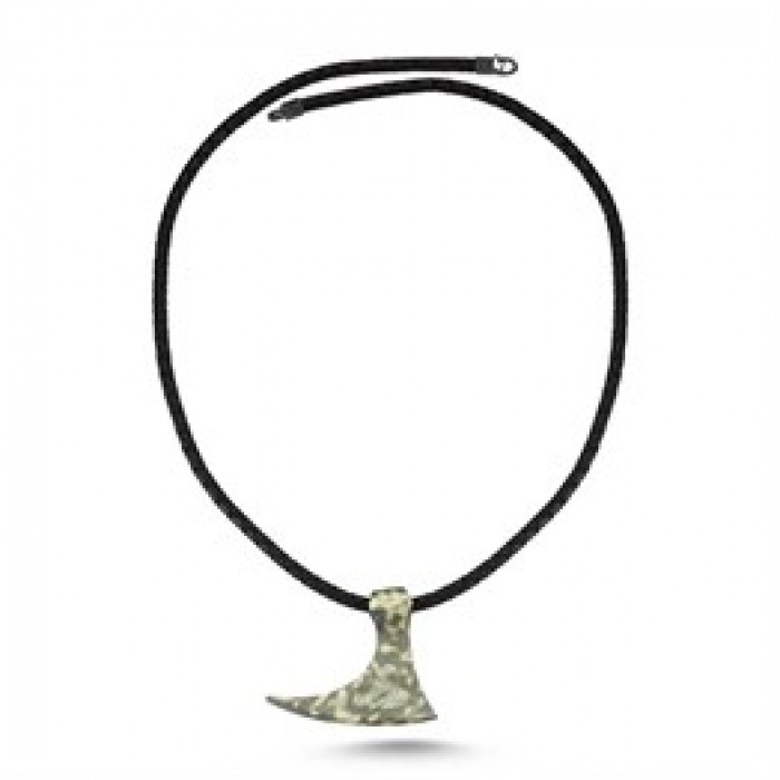 Oxidized Leather Big Ax Silver Necklace